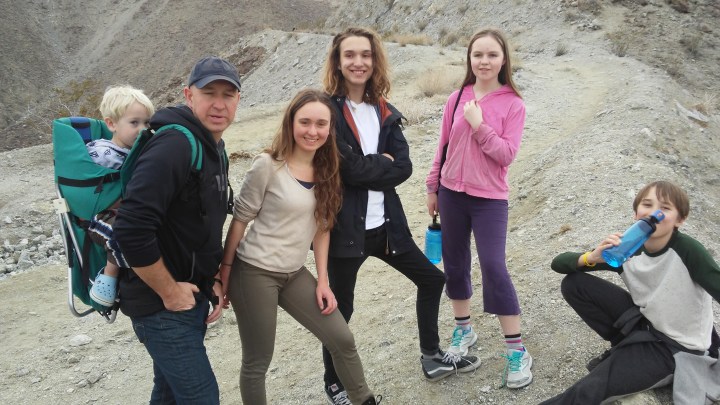 5/6 of Rosnau family plus Iris hiking in California desert