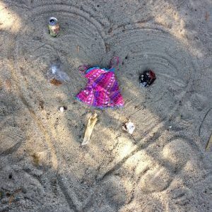 heart art from garbage on beach
